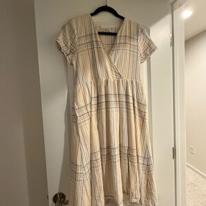 Madewell Plaid Cream and Blue Midi Dress